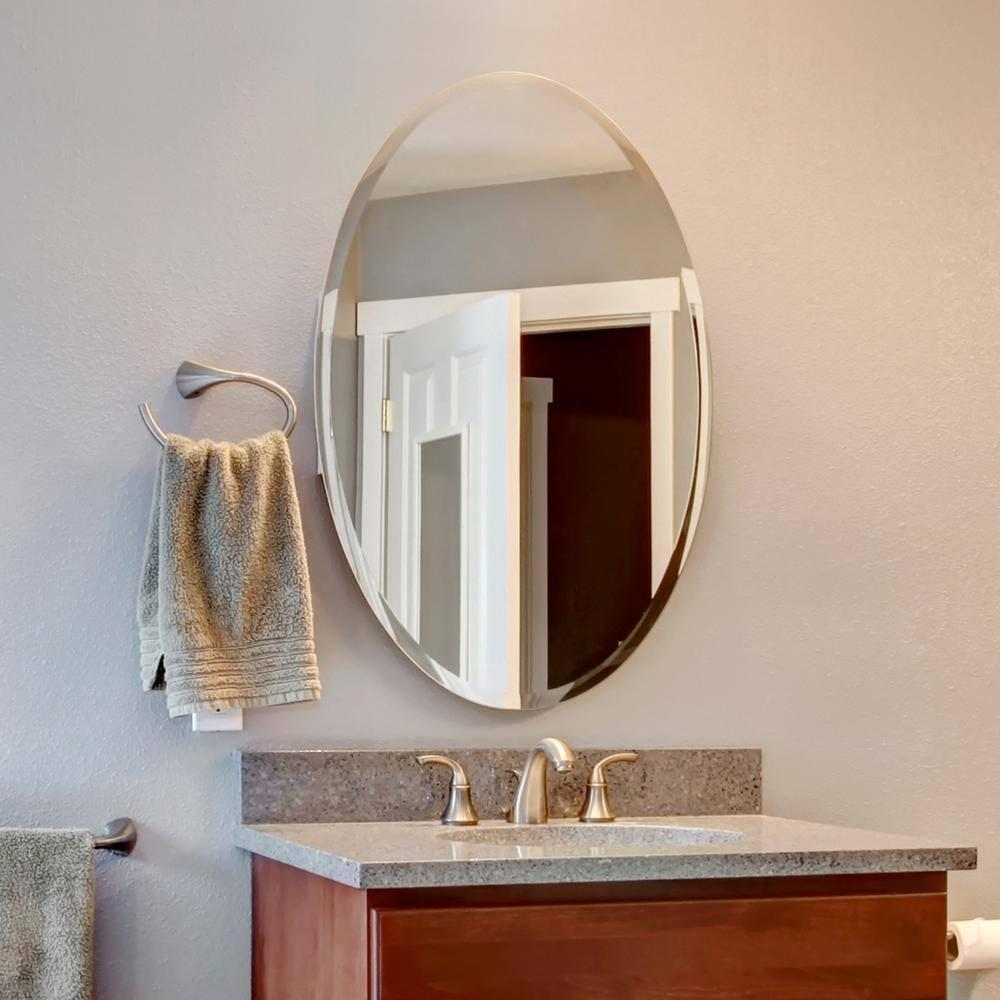 22" X 39" Inch Oval Beveled Polish Frameless Home Mirror With Hooks
