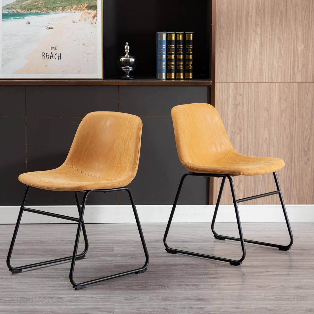 Vanity Art Set of 2 Pcs Synthetic Leather Upholstered Dining Chairs Armlesss with Metal Legs UC-13T