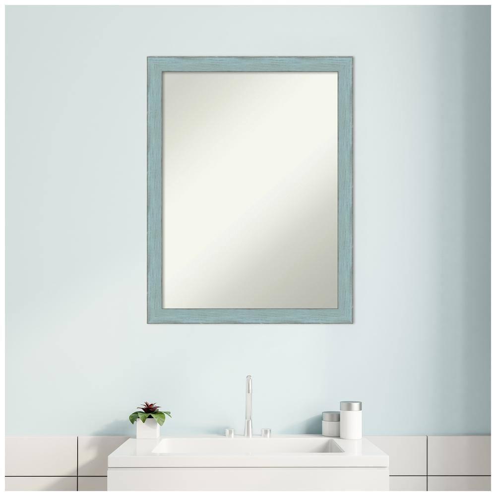 20" x 26" Non-Beveled Sky Blue Rustic Wood Bathroom Wall Mirror - Amanti Art: Rectangle Vanity Decor with Mounting Hardware