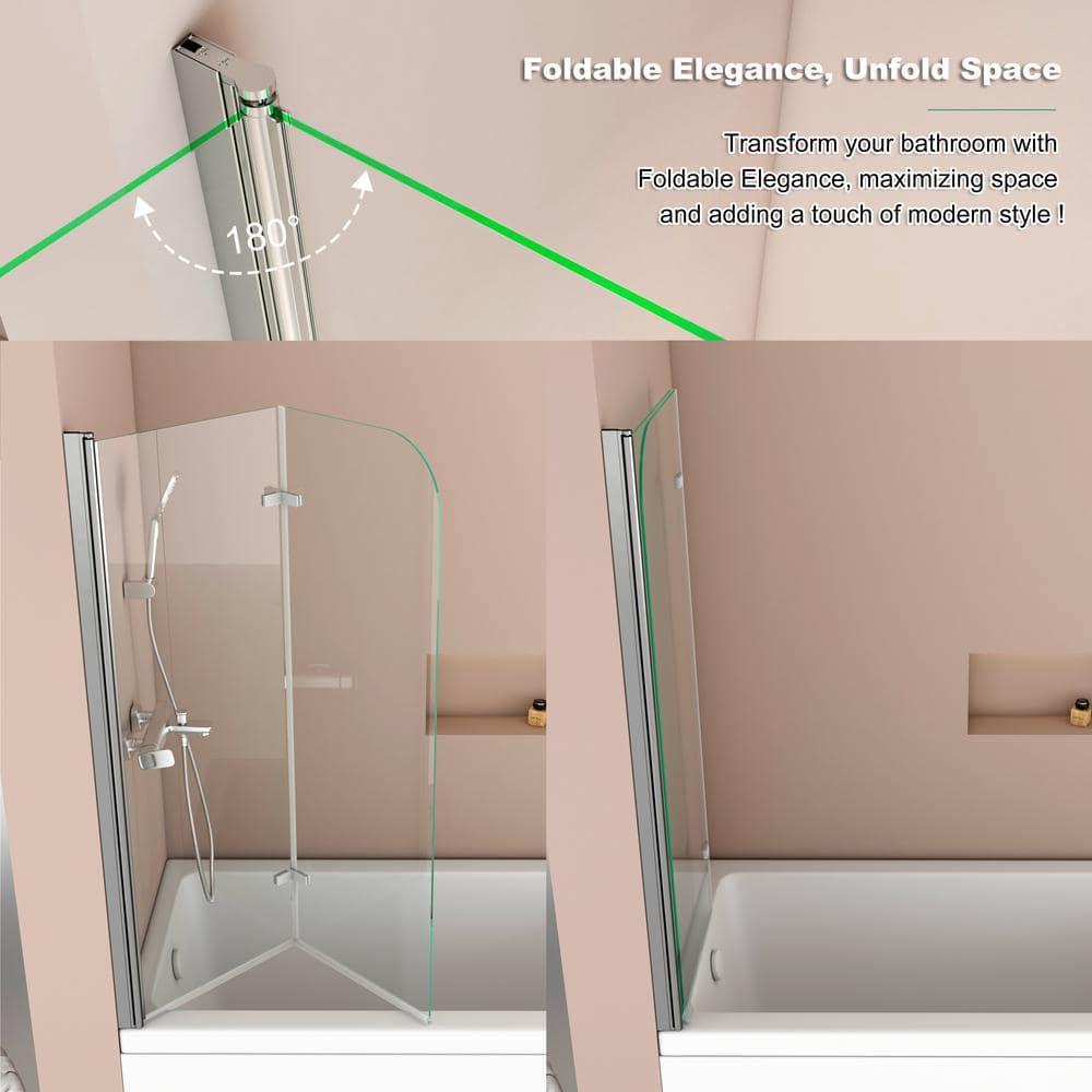 39 in x 55 in Polished Chrome Frameless Tub Door with Clear Glass