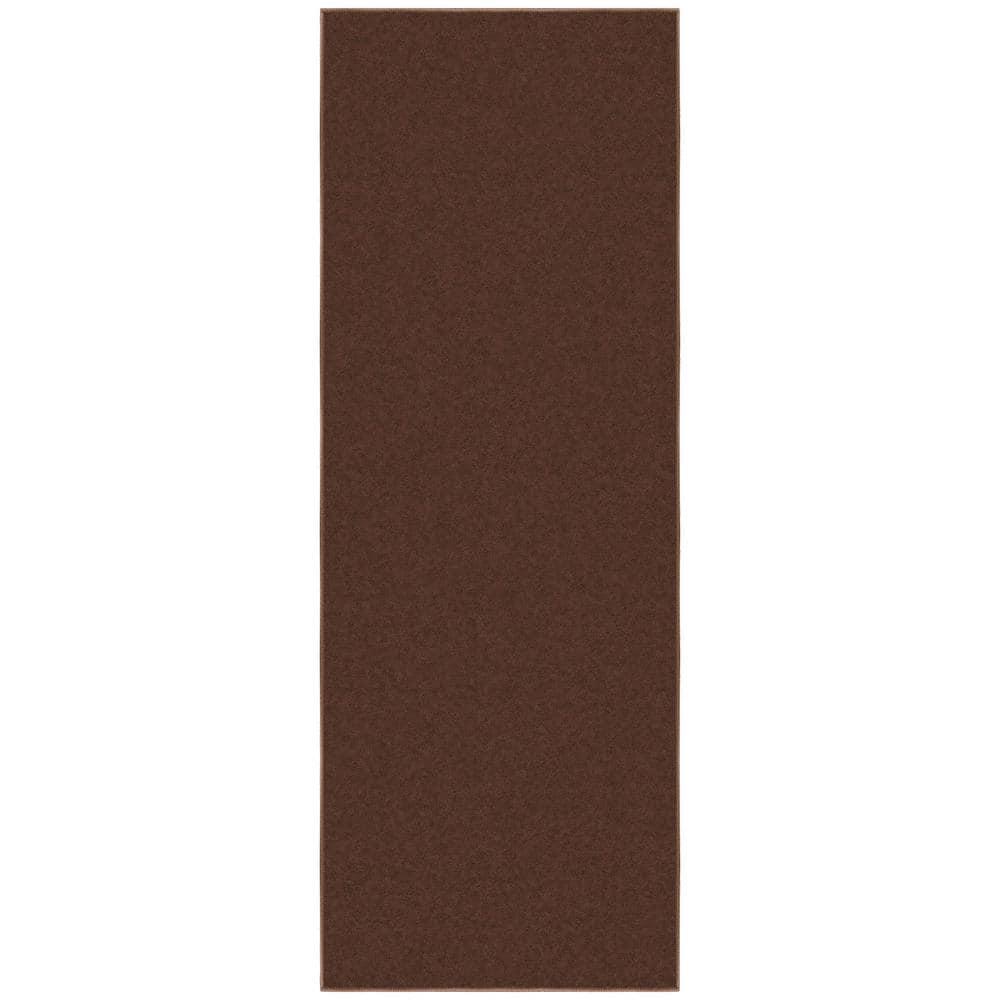 Ottomanson Non-Slip Hallway Runner Rug 2x6 Rubberback Solid Indoor Rug, 2'2" x 6', Brown