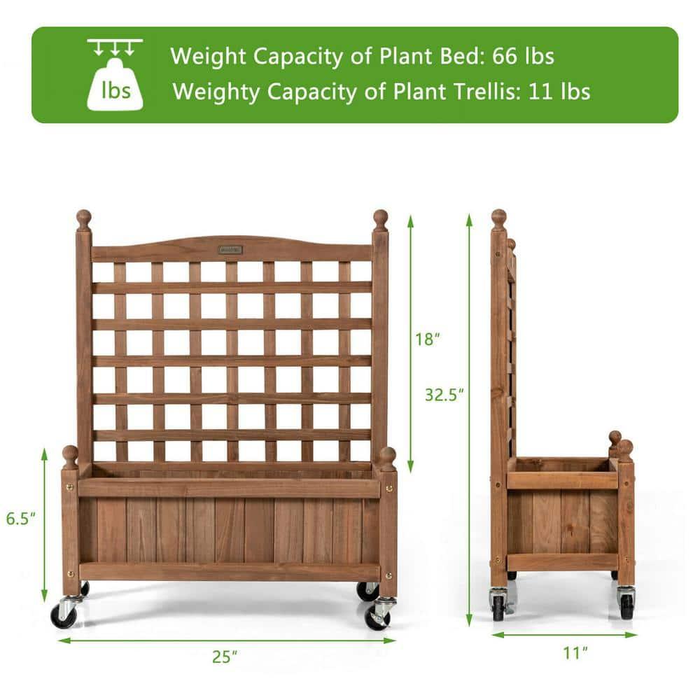 Tangkula 32in Wood Planter Box with Trellis and Wheels Mobile Plant Raised Bed for Indoor&Outdoor