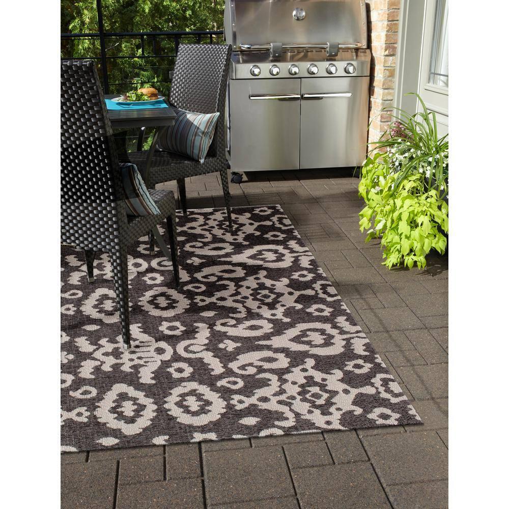 Loomaknoti New Zealand Tk 5' x 7' Ikat Indoor/Outdoor Area Rug , Gray