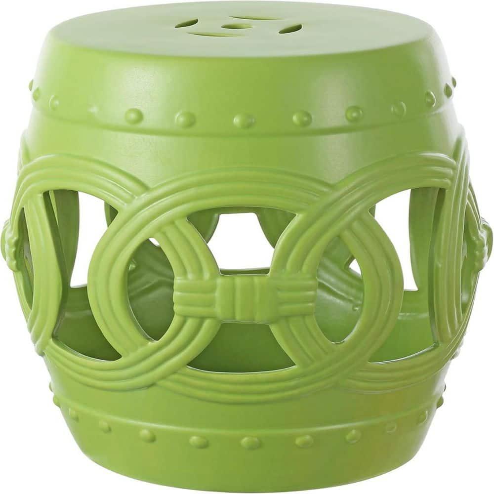 JONATHAN Y Lucky Coins 16" Chinese Ceramic Drum Garden Stool, Matte Green