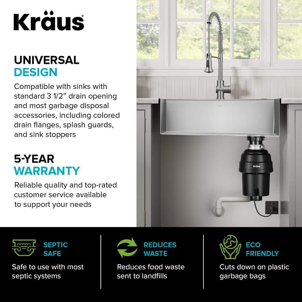 Black Stainless Steel Continuous Feed Garbage Disposal with Ultra-Quiet Motor