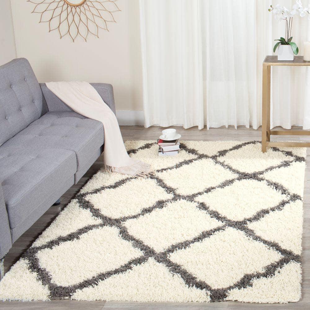 Dallas Shag SGD257 Power Loomed Indoor Area Rug - Ivory/Dark Grey - 6'x6' - Safavieh.
