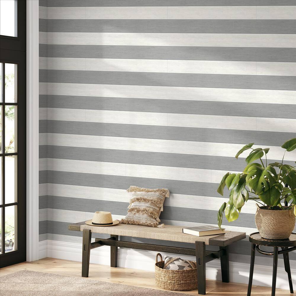NextWall Argos Grey Two Toned Shiplap Peel and Stick Wallpaper