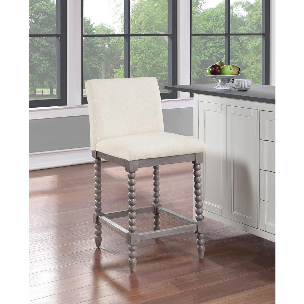 Abbott 26" Spindle Counter Stool with Brushed Gray Frame and Linen White Fabric