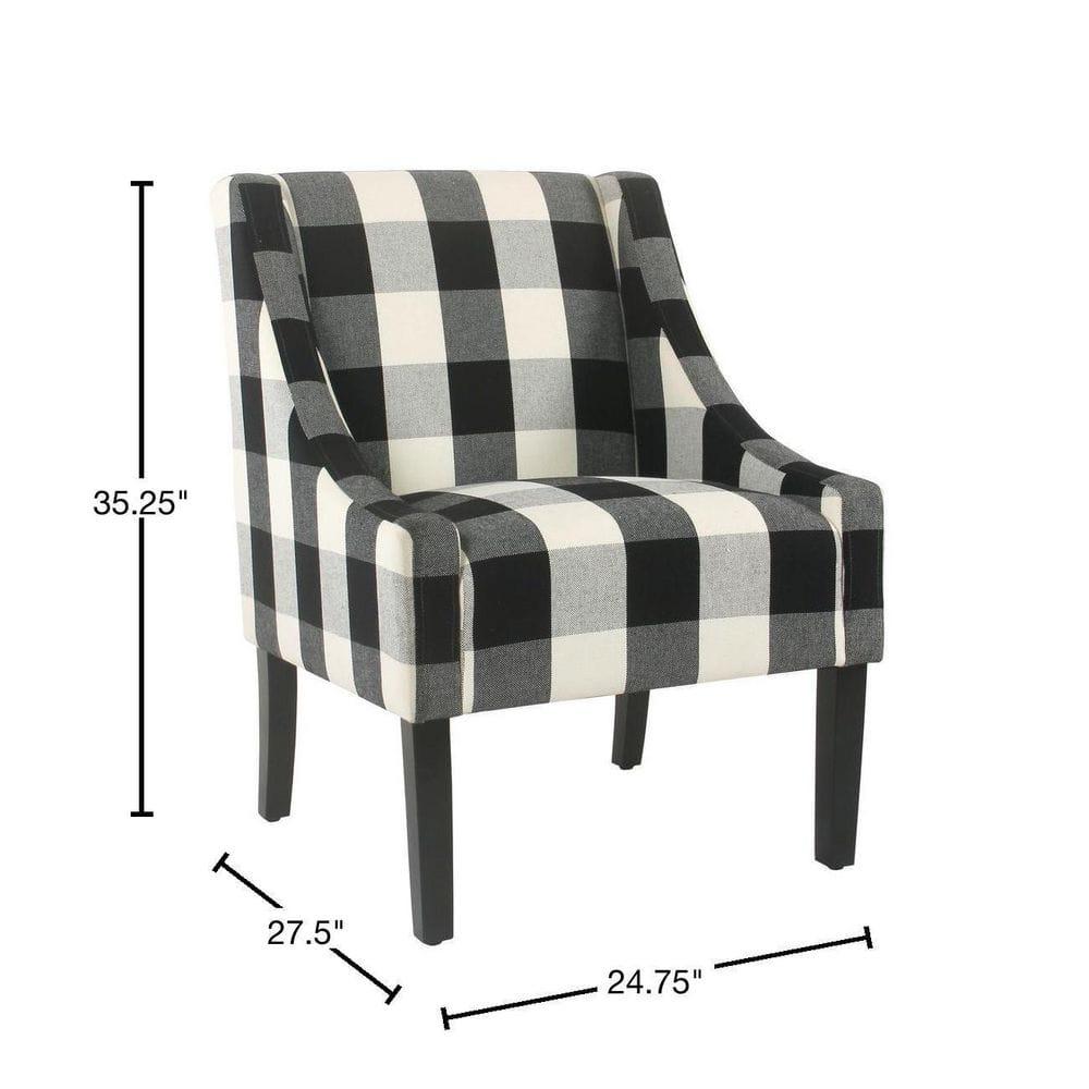HomePop Modern Swoop Accent Armchair Black Plaid : Cotton Upholstery, Wood Legs, Foam Fill, No Assembly Required
