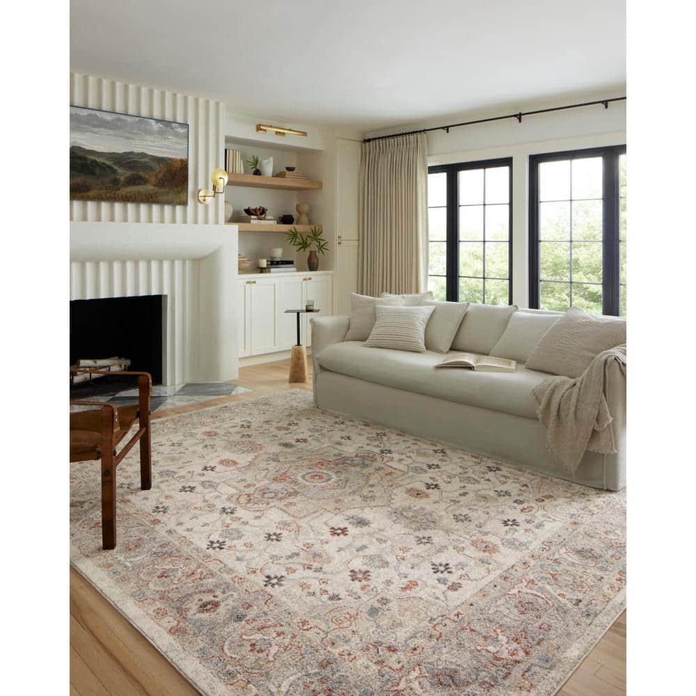 Ivory and Multi Polyester Round 5'-3" Area Rug