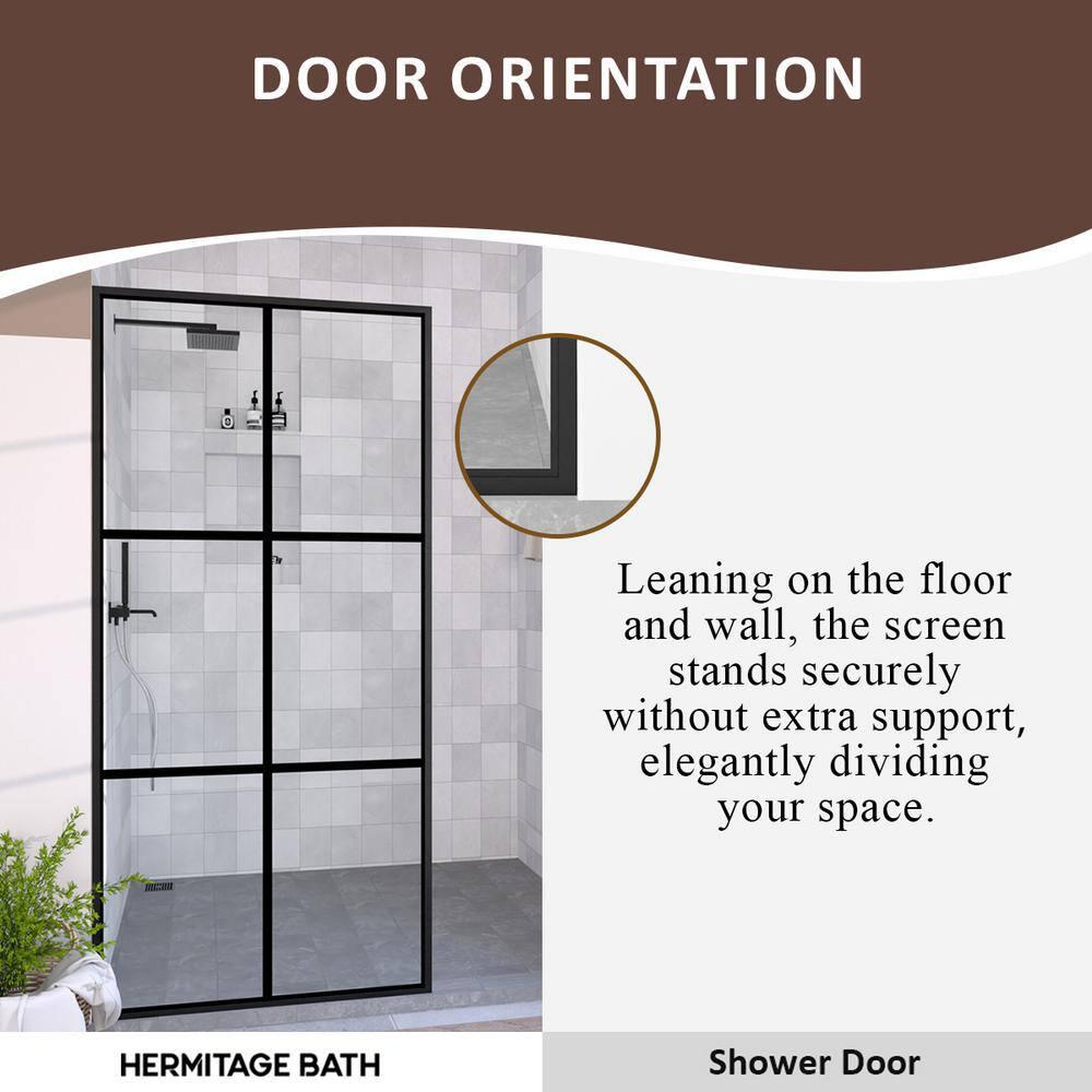 Hermitage Bath Hilma 34 In. W X 72 In. H Fixed Framed Shower Door In Matte Black Finish With Patterned Glass 1010A-HBMB