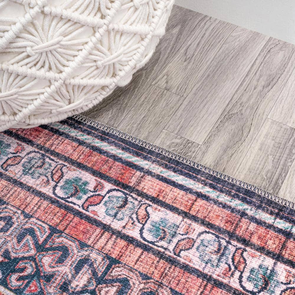 4' x 6' Dalyan Geometric Medallions Machine Washable Indoor/Outdoor Area Rug, Terra/Navy - JONATHAN Y