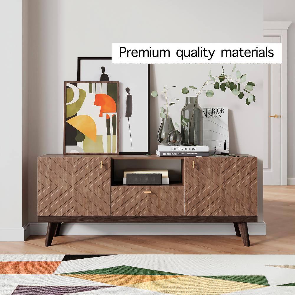 Living Skog  Alba Beige TV Stand Console with Drawer Fits TV's up to 65 in. with Wood Legs Mid Century Modern Design Brown Laminate,MDF Up to 240 lbs