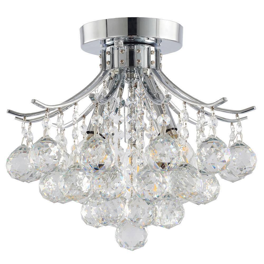 Elegant Chrome 12'' Crystal Semi Flush Mount Lighting