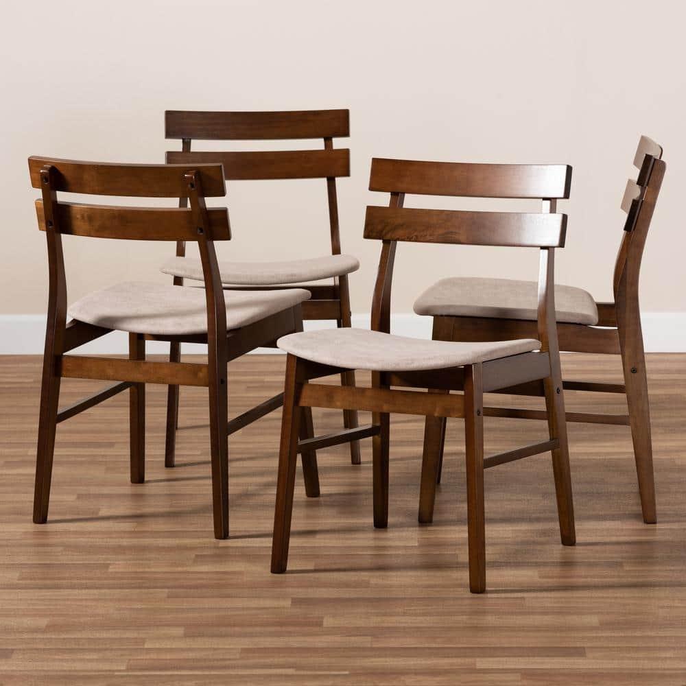 Set of 4 Devlin Upholstered Wood Dining Chairs Light Beige/Walnut - Baxton Studio: Rubberwood Frame, Spot Clean