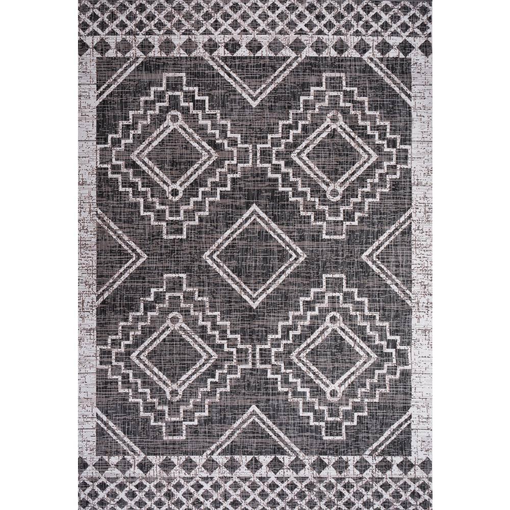 5'x8' Marokko Diamond  Medallion Indoor/Outdoor Area Rug, Black/Ivory - JONATHAN Y