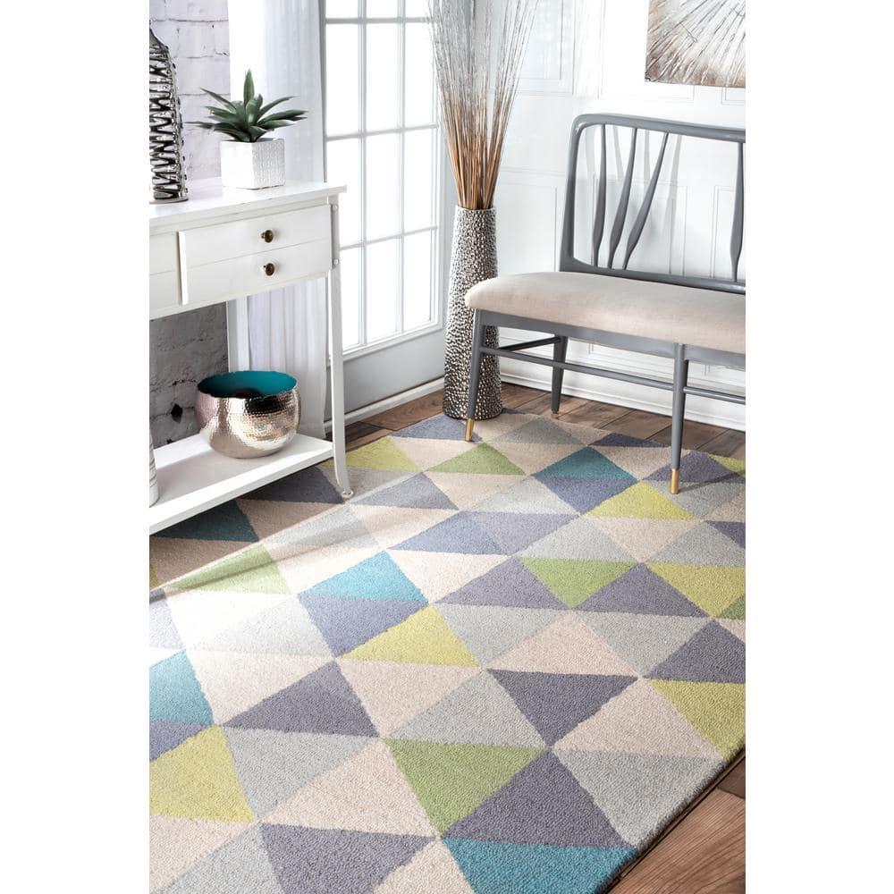 3'x5' Bianca Triangles Area Rug Green - nuLOOM: Wool, Geometric, Contemporary, Handmade, Low Pile, Indoor Use