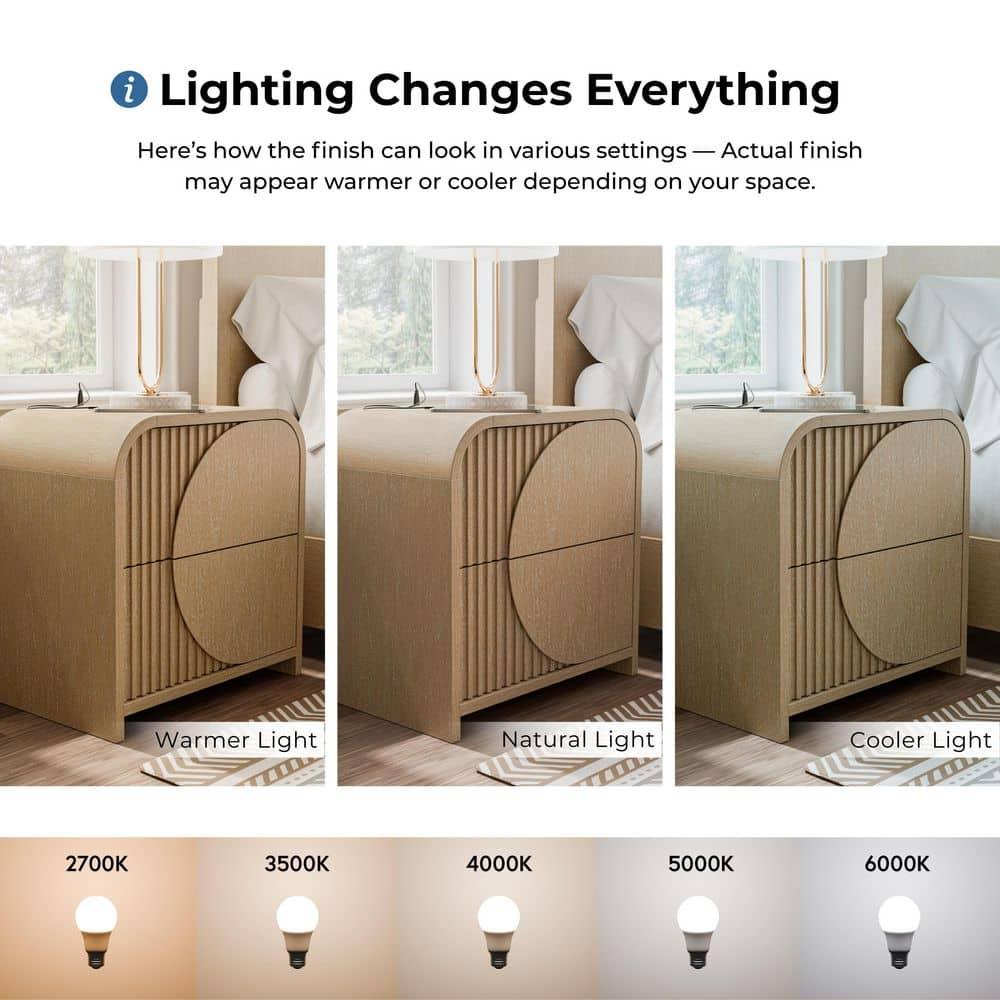 Furniture of America Tissen Modern Solid Wood 5-Piece Queen Bedroom Set with USB Ports, Reeded Panels, Curved Edges and Beveled Mirror, Box Spring Needed, Natural