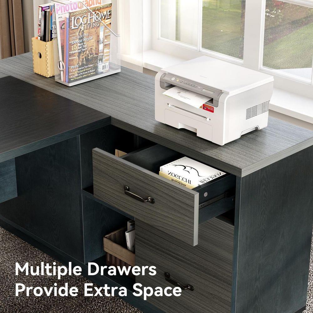 Tribesigns 78-Inch L-Shaped Executive Desk, Large Office Desk with Drawers and Lateral File Cabinet, Modern Computer Desk for Home Office, Gray & Black