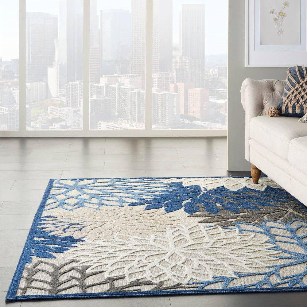 Nourison Aloha Floral Bloom Flatweave High-Low Indoor Outdoor Area Rug Blue/Multicolor 3'6" x 5'6"