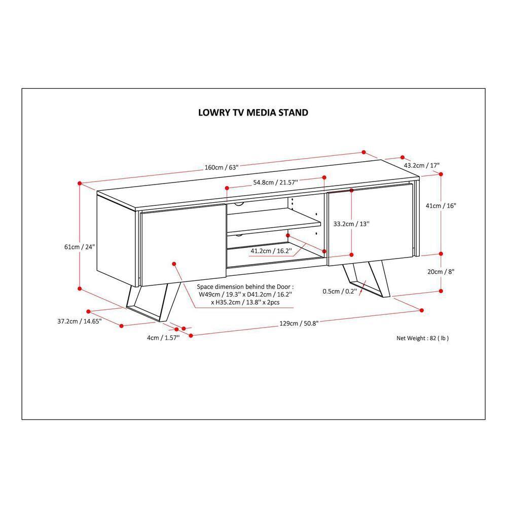 Simpli Home Lowry 63"W Solid Wood Modern Industrial TV Stand for TVs up to 70" with Storage