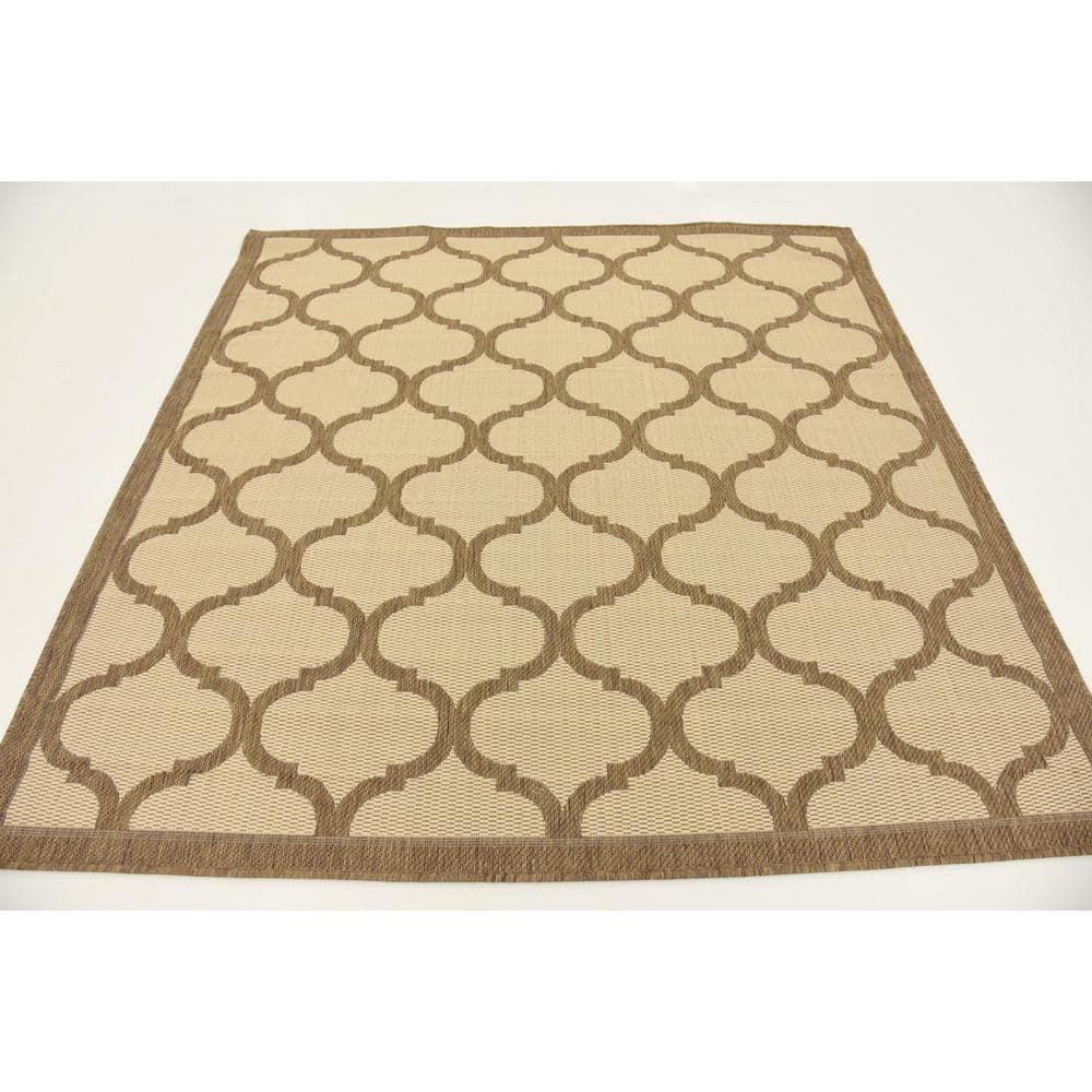 Unique Loom 6' 1 x 6' 1 Square Beige and Brown Outdoor Trellis Moroccan Area Rug