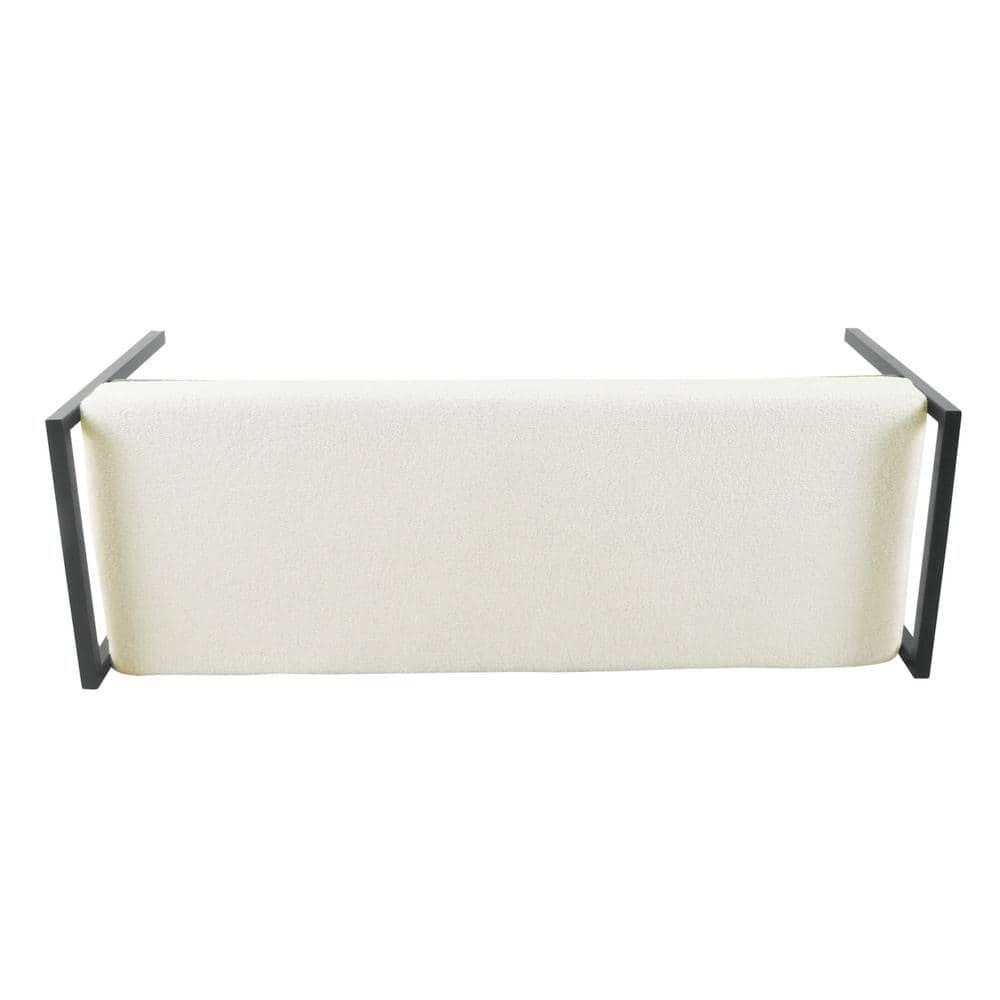 Modern Metal Faux Shearling Bench Cream - HomePop