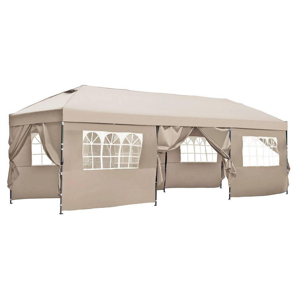 Khaki 10x30 Heavy Duty Outdoor Pop Up Canopy Tent with Sidewalls
