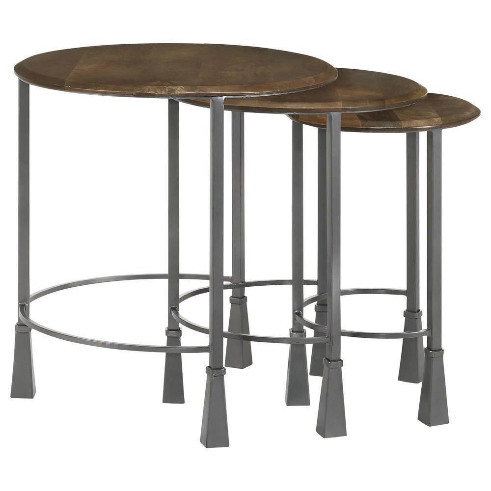 Coaster Deja 3-Piece Round Wood Top Nesting Table in Gunmetal/Natural