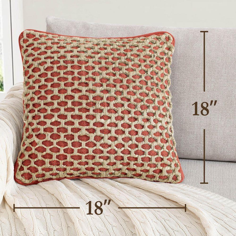 Rust and Beige Cotton Jute Square Throw Pillow with Insert