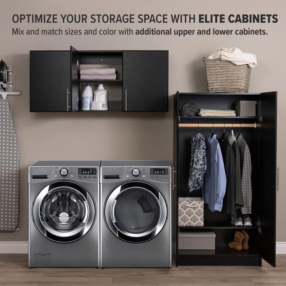 54" Elite Wall Cabinet Black - Prepac: Modern Laminated Storage, HangUps Collection, 2 Adjustable Shelves