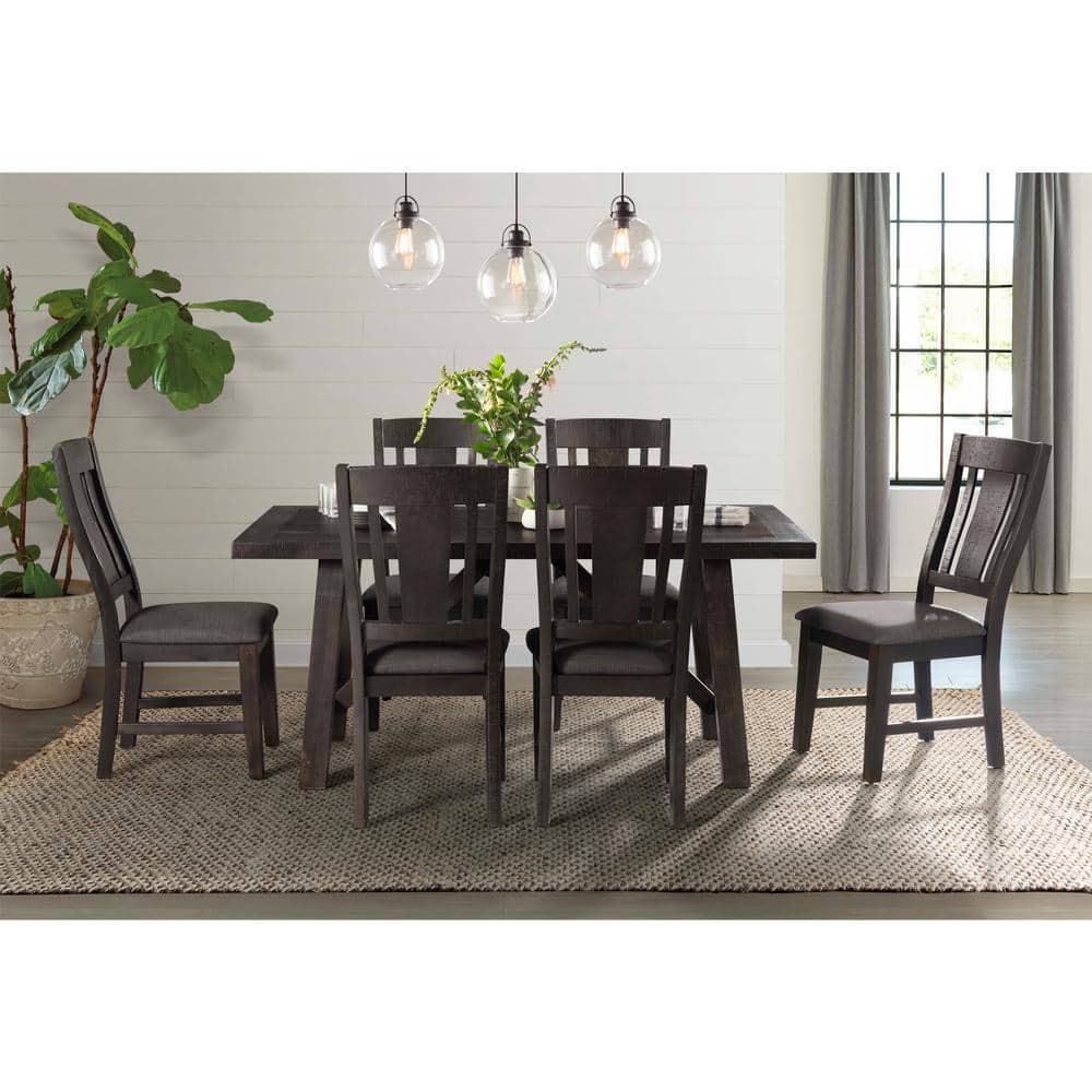 7pc Cash Dining Set Dark Gray - Picket House Furnishings: Rustic Farmhouse Style, Lattice Back Chairs