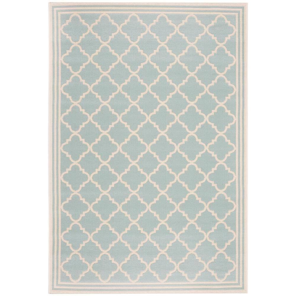 Beach House BHS121 Power Loomed Indoor/Outdoor Area Rug - Aqua/Cream - 6'7"x9'2" - Safavieh