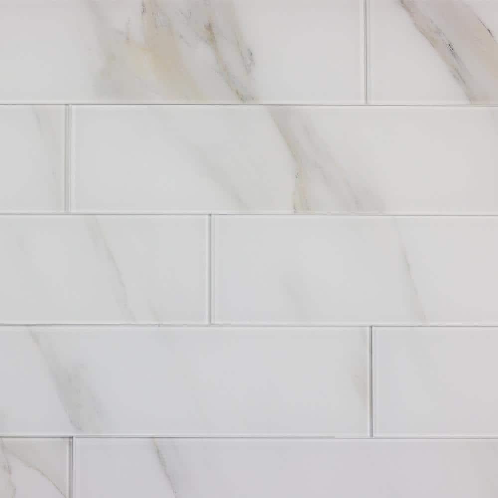 Abolos Nature 4 in. x 16 in. Marble Look Glass Straight Edge Large Format Subway Decorative Kitchen & Bathroom Wall Tile