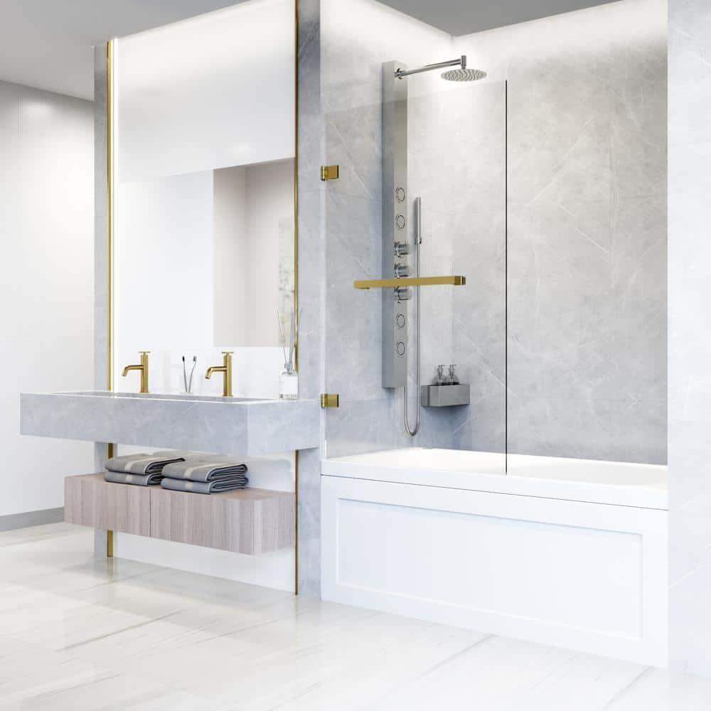 Rialto 34" W x 58" H Hinged Frameless Tub Door with with 5/16" Glass