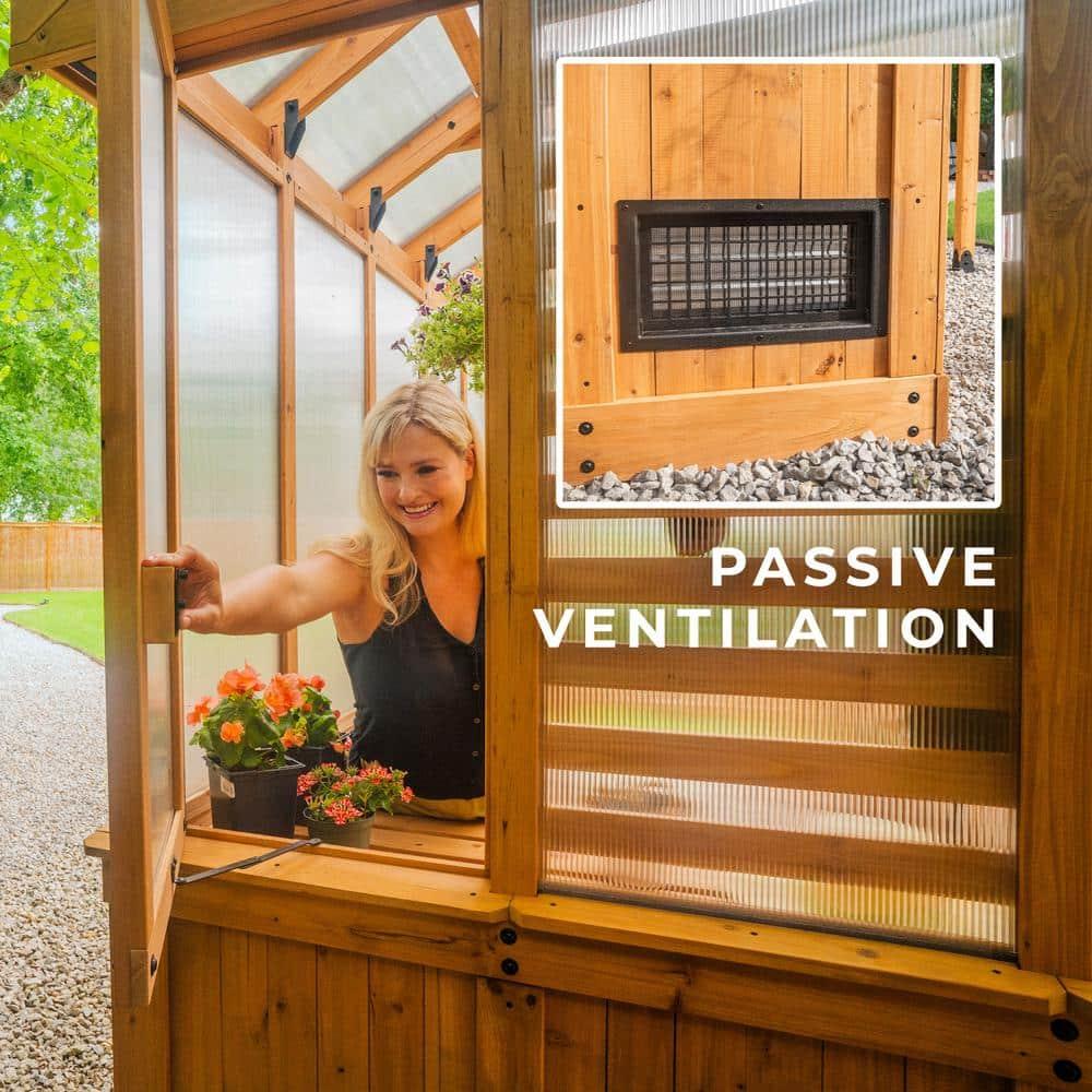 Backyard Discovery Bellerose 9' x 6' Cedar Wood and Polycarbonate Greenhouse Kit, Pergola