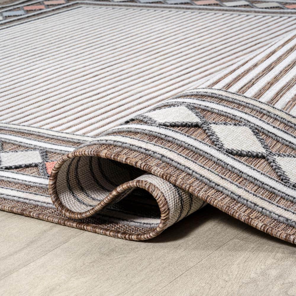 JONATHAN Y Sebastian High-Low Modern Diamond Border Brown/Ivory 3 ft. x 5 ft. Indoor/Outdoor Area Rug