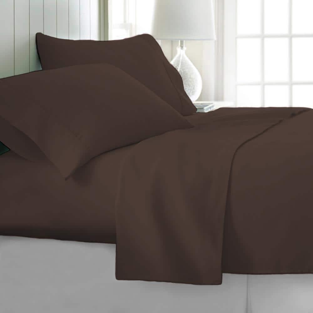 Comfort Canopy - 6 Piece Solid Chocolate Microfiber Bed Sheets for California King Beds