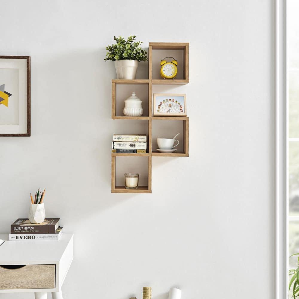 Danya B. 30" x 15.25" Cubby Chessboard Wall Shelf Chestnut - MDF, Contemporary Design, Interlocking