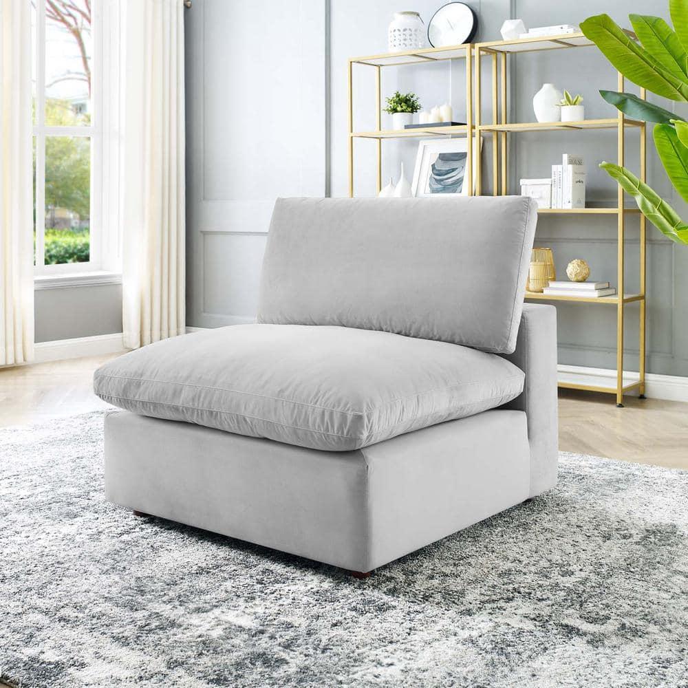 Modway Commix Down Filled Overstuffed Performance Velvet Armless Chair in Light Gray