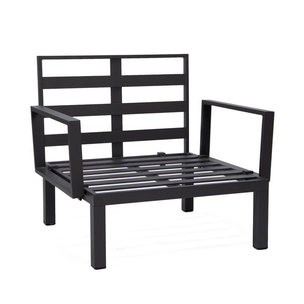 LeisureMod Hamilton Modern 6-Peice Modular Outdoor Sectional Aluminum Patio Conversation Set with Beige Cushions