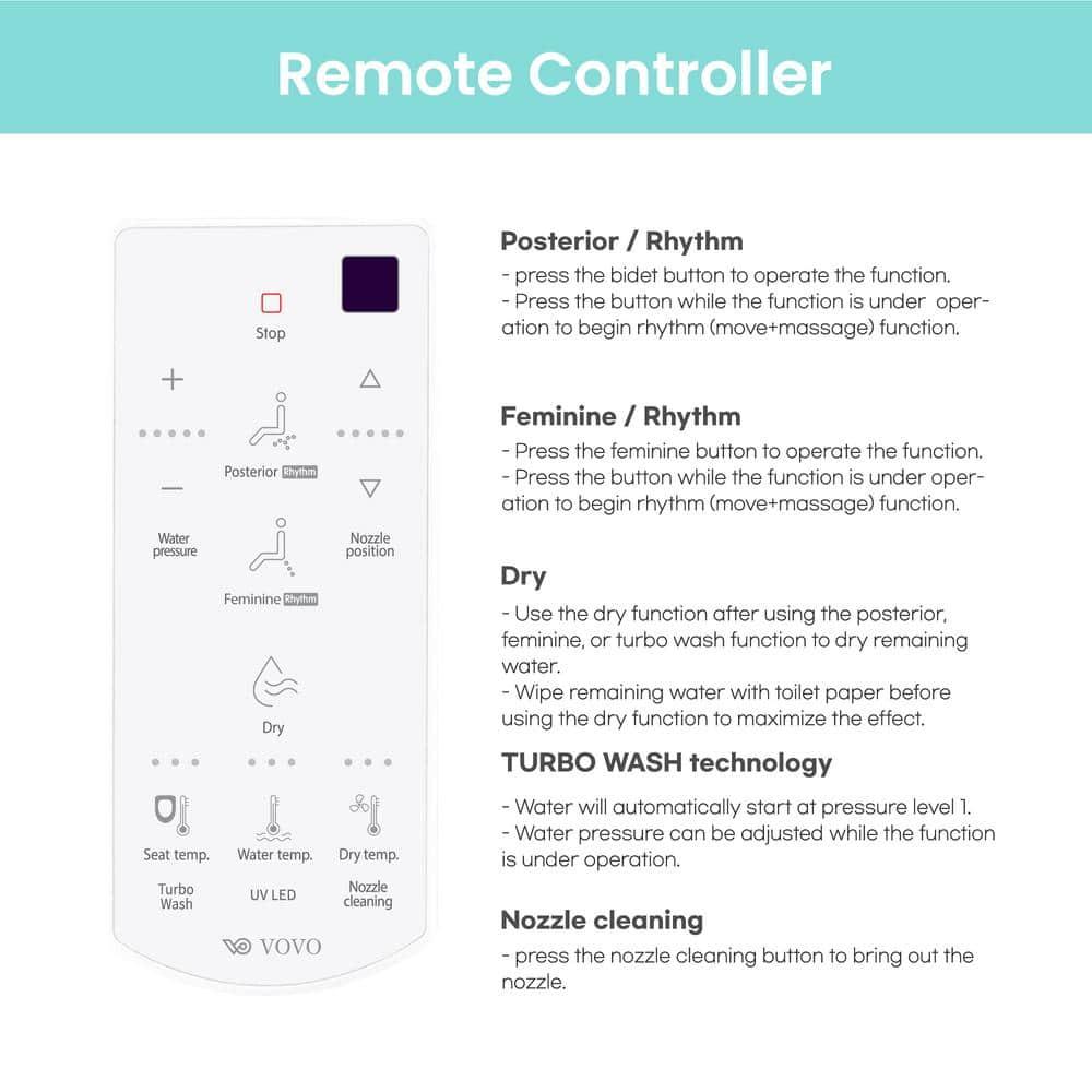 VOVO STYLEMENT VB 6000SE Electronic Smart Bidet Toilet Seat Heated Seat Warm Dry and Water LED Nightlight One piece Toilet Bidet Seat Elongated White