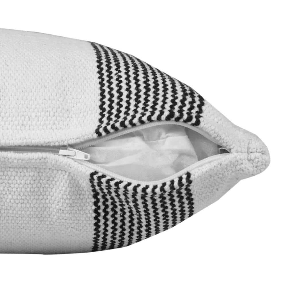 Ox Bay 20" x 20" Modern, Farmhouse, Coastal White, Black, Multi-color Stripes Cotton Throw Pillow , Zip Closure