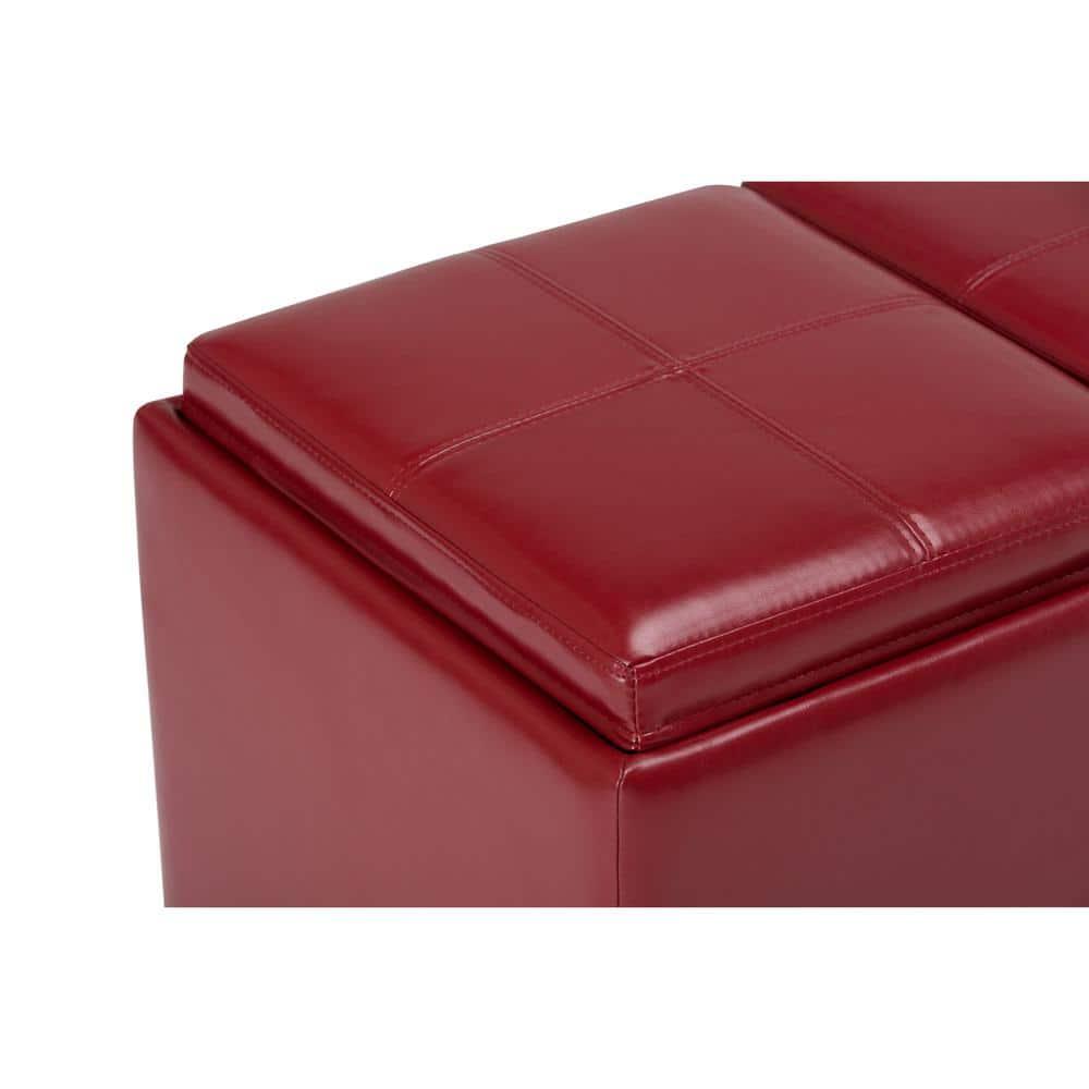 Simpli Home Avalon 42"W Upholstered Storage Ottoman with 3 Flip-Over Serving Trays