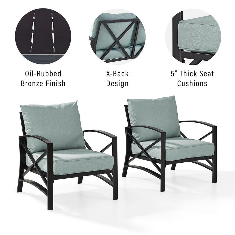 2pc Kaplan Outdoor Chair Set Mist - Crosley: Steel Frame Patio Seating with UV-Resistant Cushions