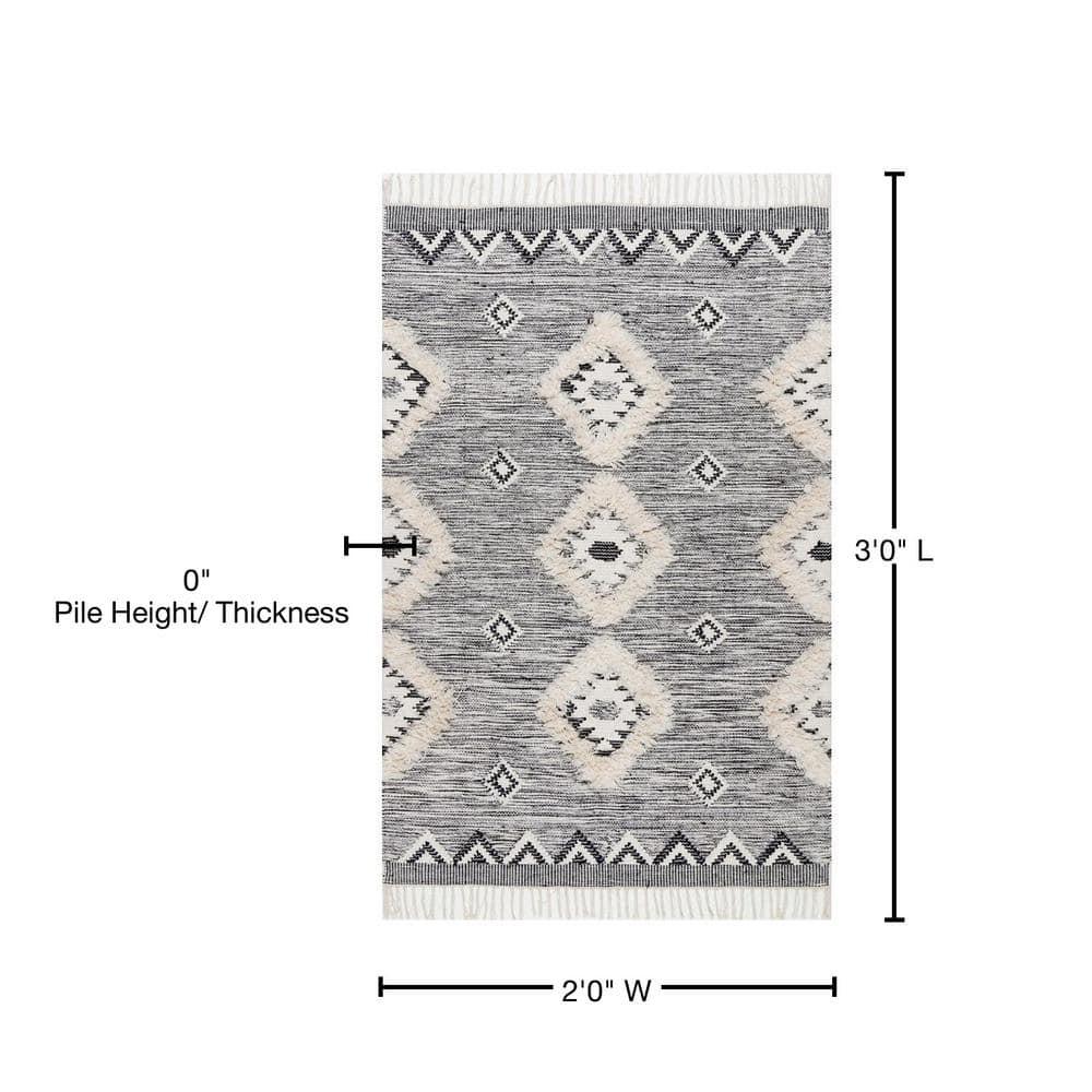 Nuloom Savannah Diamond 2x3 Wool Accent Indoor Area Rug for Living Room Bedroom Dining Room Entryway Kitchen, Black/Ivory