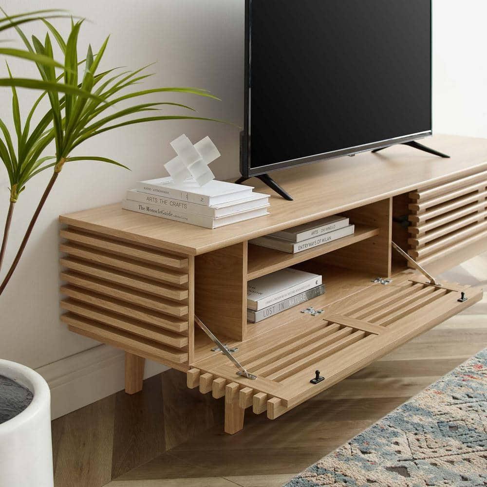 Render TV Stand for TVs up to 80" Brown - Modway: Mid-Century Modern, Adjustable Shelves, Cable Management