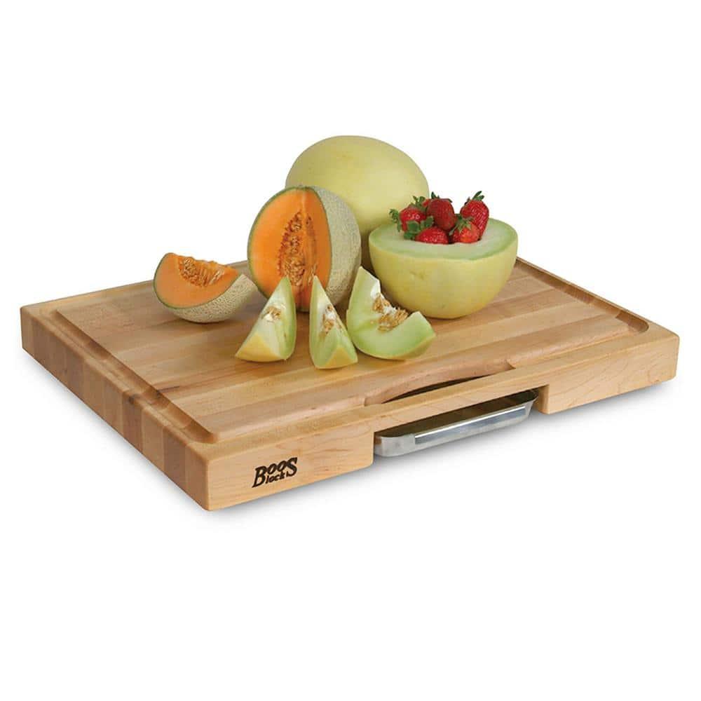 John Boos Boos Block Newton Prep Master Reversible Wood Cutting Board with Juice Groove and Pan, 2.25-Inch Thickness, 24" x 18" x 2 1/4", Maple