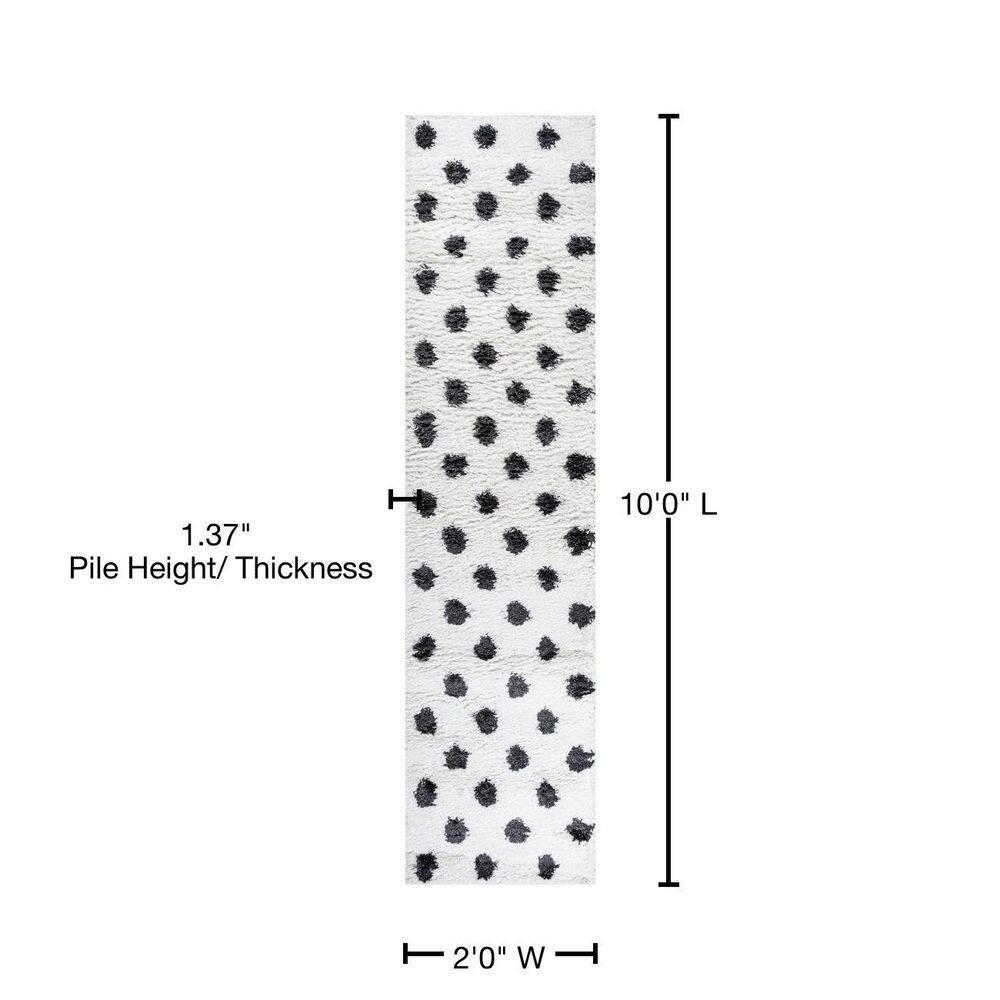 2'x10' Pere Modern Charcoal Dot Shag Runner Rug, White - JONATHAN Y