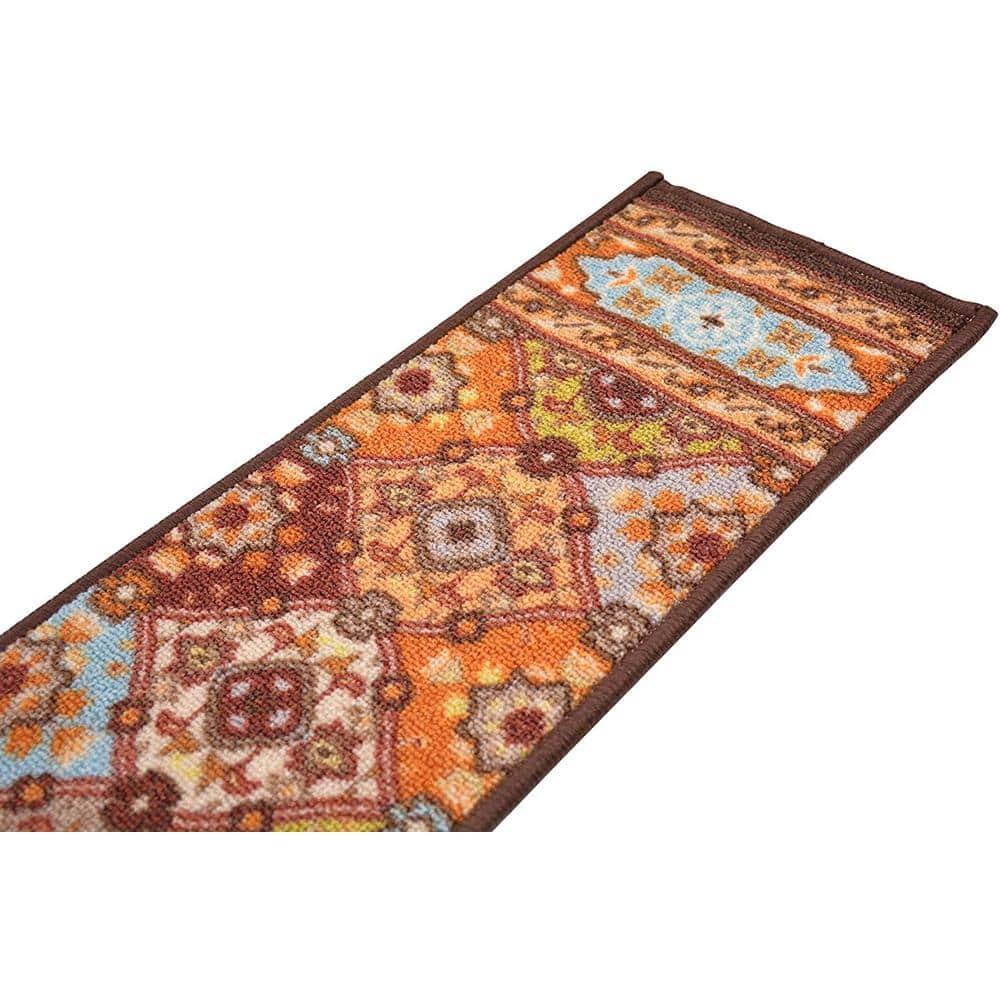 Indoor Bakhtiari Design Multi 8-1/2 in. x 26 in. Slip Resistant Backing Stair Tread Cover (Set of 13)